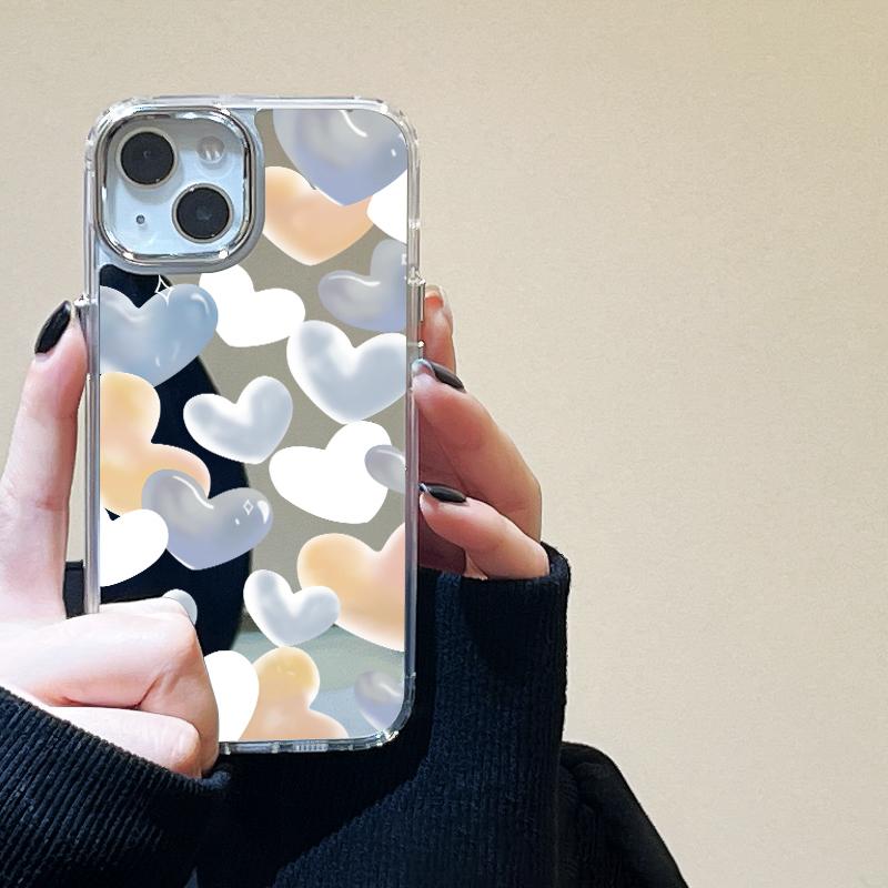 Love Heart Love Makeup Mirror Phone Case For IPhone 16 Pro Max 17 17E 16E 14 Pro 11 16 15 12 13 Cute Shockproof Back Cover