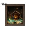 Christmas Desktop Night Light Sea Glass Shadow Box Light, 3D Winter Snow Scene Wooden Cozy Atmosphere Lamp Art Frame with LED Warm Glow, Landscape