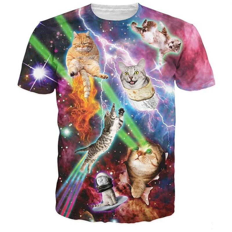 Unique Designer Cat T-shirt Men's Clothing Short Sleeves O-neck Soft T Shirts 3D Print Cute Animal Personality Street Tees Tops