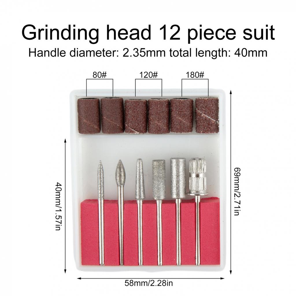 12pcs Nail Drill Bits Electric Nail File Cuticle Cutter Tips Clean Burr Sander