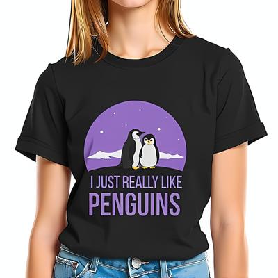 Whimsical Penguin T-Shirt for Women - Cute Cartoon Design-All Cotton