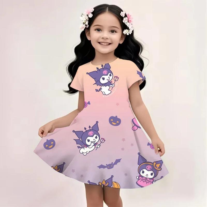 Popula Children's New Fashion Kawaii Girl Dress Cartoon Cute Hello Kitty 3D Printed Princess Dress Short Dress