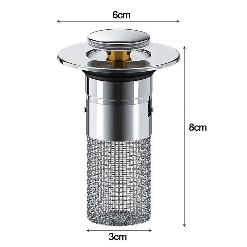 Washbasin Leak Plug, Stainless Steel Odor Proof Bouncing Core, Press Type Sink Drain, Universal Accessory for Washbasin
