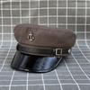 Autumn Face Small Black British Retro Pu Leather Brim Flat Top Hat Men And Women Versatile Handsome Beret