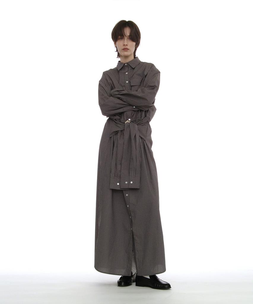 Partimento Woman Sleeve-Tie Shirt Maxi Dress_Charcoal Check