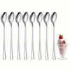2 Pcs Stainless Steel Long Handle Spoon Set, Dishwasher Safe Flatware for Ice Tea, Coffee, Ice Cream, Kitchen Accessories