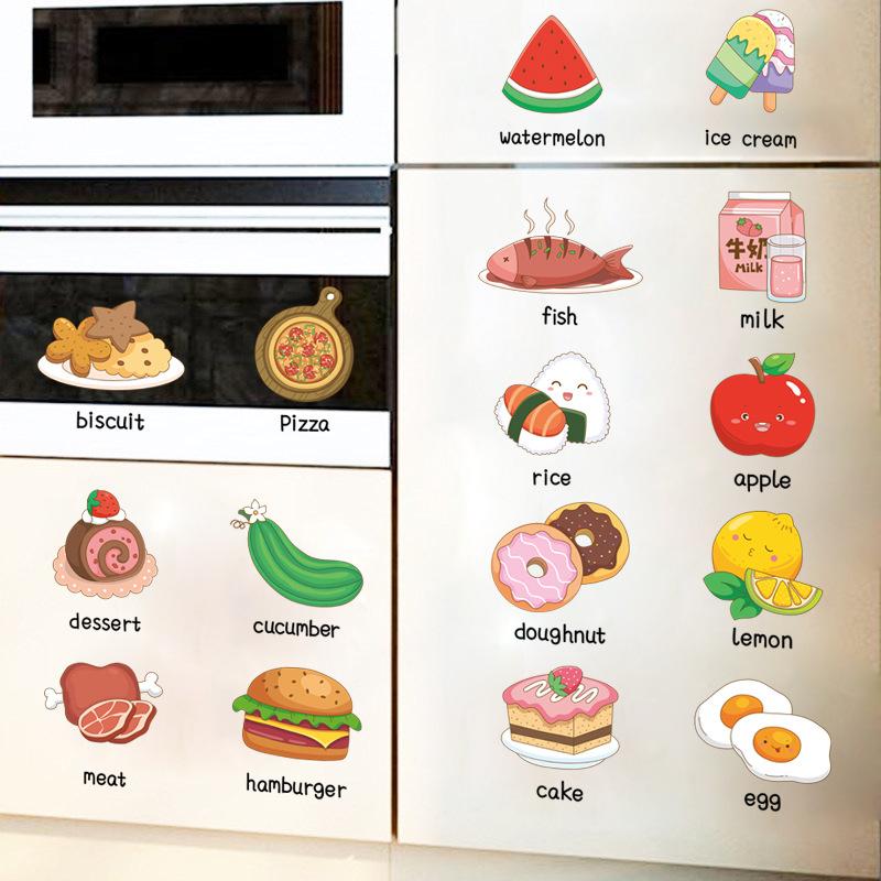 Niedliche Cartoon-Lebensmittel-Kühlschrankaufkleber Selbstklebende Vinyl-Abziehbilder für Küchenkühlschrank und Wanddekoration