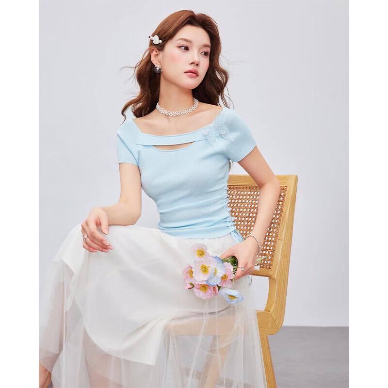 IEF Women's French Style Pleated Waist Knitted Top
