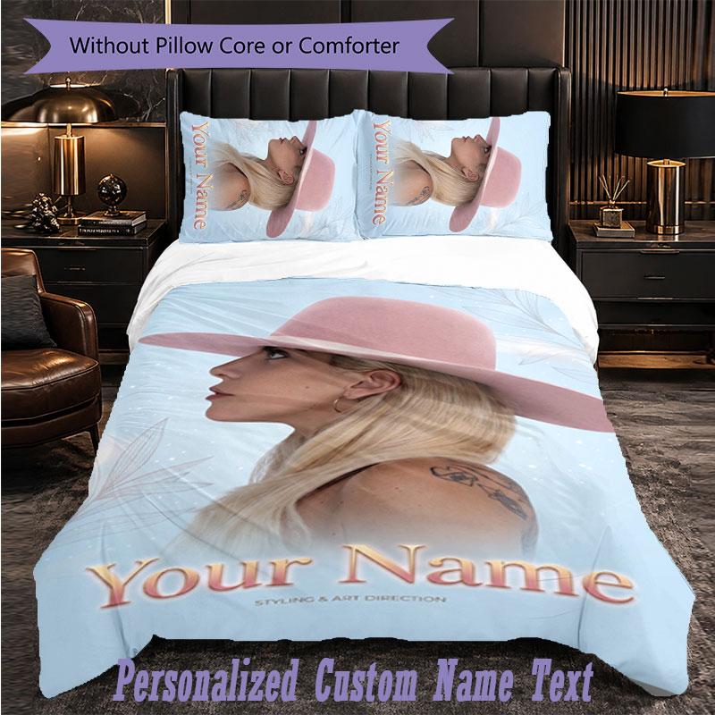 Personalized 3Pcs Bedding SetLady Gaga Custom Text Duvet Cover Pillowcase Set Bedroom Gift