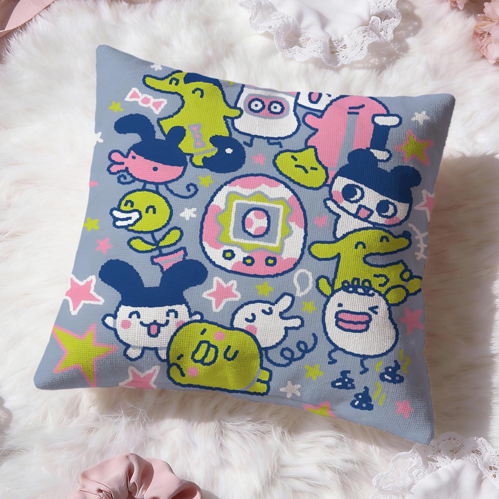 Cute Cartoon Tamagotchi Cushion Cover Premium Comfort Reversible Pillow Cove -Two In One Design For Any Room & Car Interior