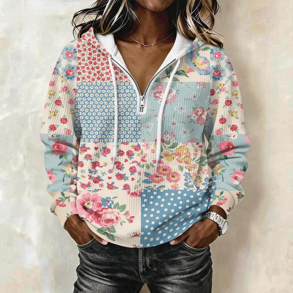 Women's Vintage Print Hoodie Pullover Sweatshirt Long Sleeve with Top