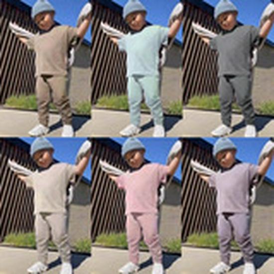 2025 Summer Children's Solid Color Short-Sleeved Cotton and Linen Two-Piece Set