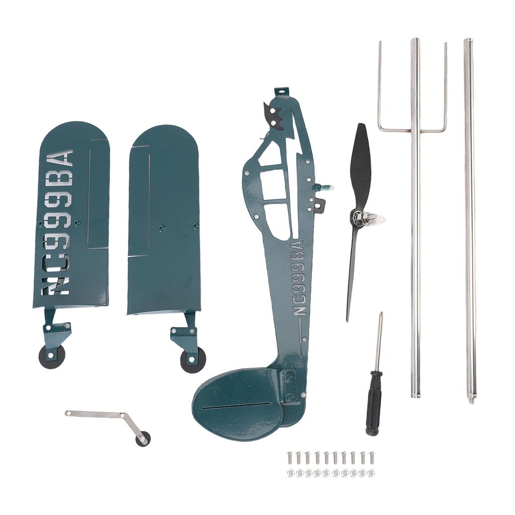 Eisenkunst Flugzeug Windmühle Drehende Wetterfahne Dekoration für Außen Garten Terrasse Hof Zaunpfosten Garage Dunkelgrün