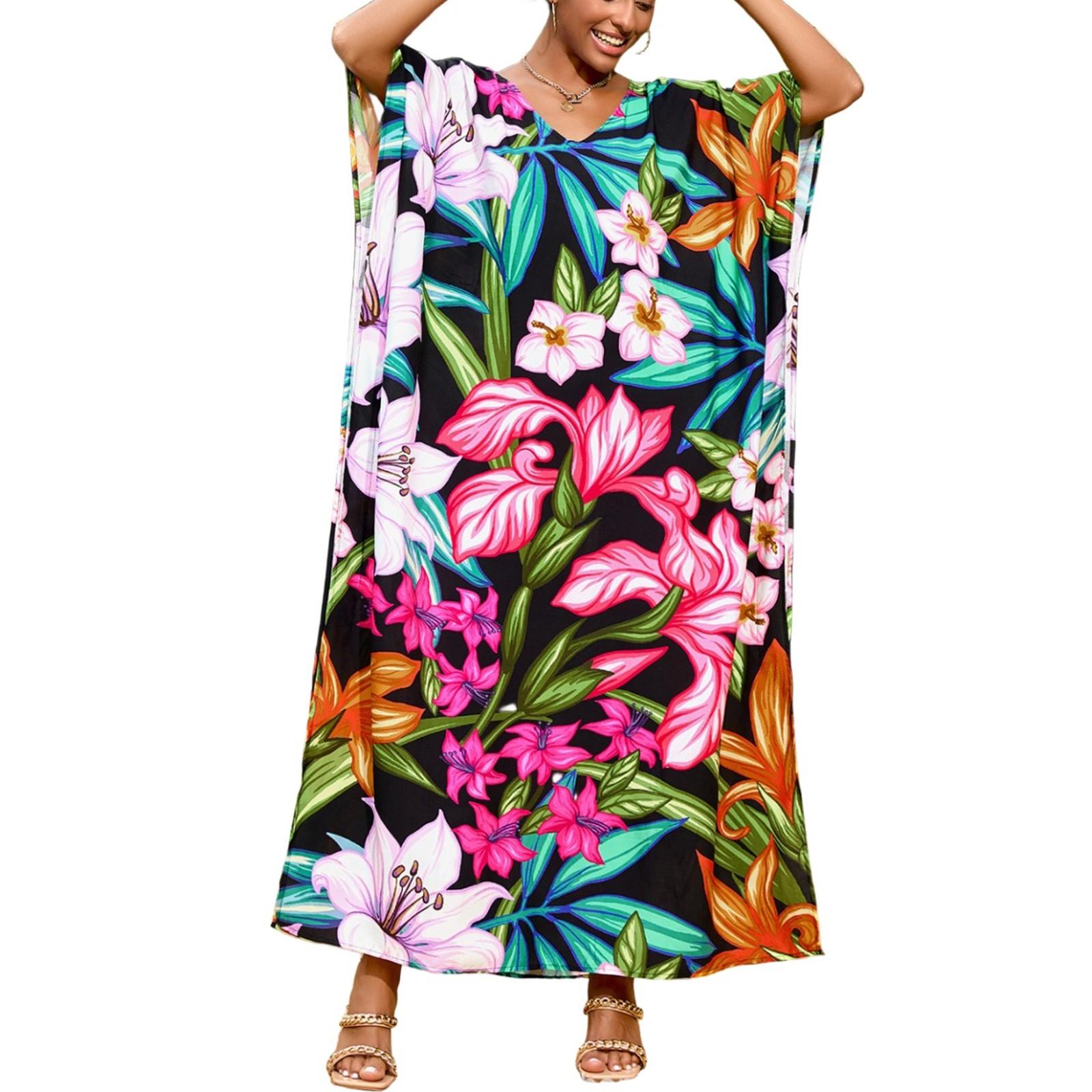 

Пляжная накидка с красочным цветочным принтом, свободный халат для отдыха, бикини, рубашка от солнца One Size зелёный