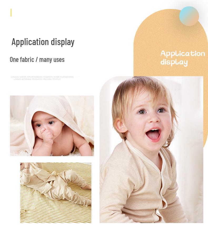 Spot 40s Colored Cotton Wool Double-Sided Knitted Baby T-Shirt Fabric, Light Brown Striped Pure Cotton.