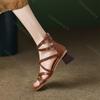 Comemore Strappy Roman Sandals Women New Brown Retro Chunky High Heel Square Head Shoes for Women Back Zip Heeled Sandal