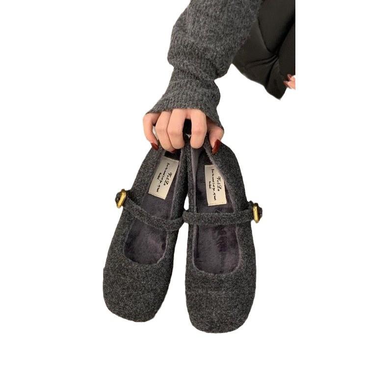 Suding Home, Retro Mori Flat-bottomed Wool Shoes, New French Mary Jane Lamb Wool Shoes In Autumn and Winter 2025