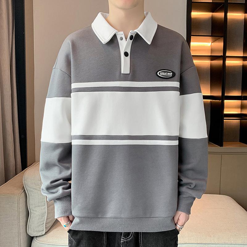 

New Men s Sweater with Student Long-sleeved T-shirt Lapel POLO Shirt Sweater Men s M