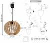 Hanging Lamp Made of Plywood, Spherical Lampshade, E27, Adjustable