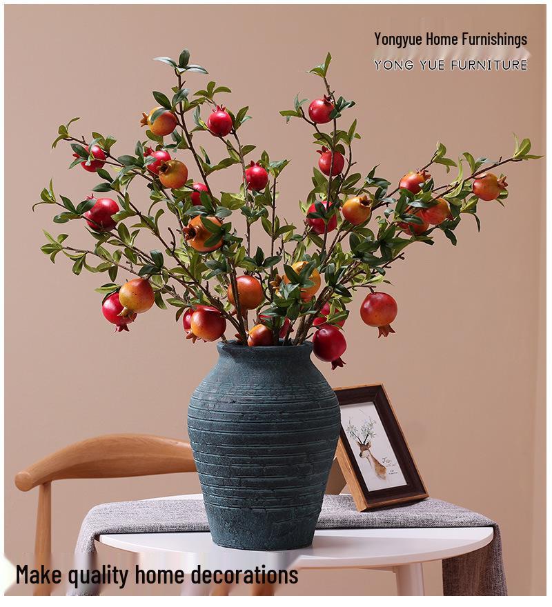 Artificial Pomegranate and Persimmon Fruit Flower Branch for Living Room or Entryway Decor