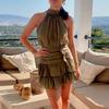 Women's clothing, new spring models in Europe and America, neck-hanging off-the-shoulder pleated ruffle skirt dress