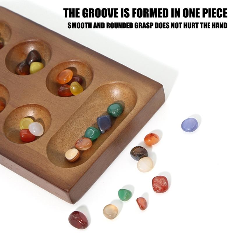 Portable Wood Chesses Game with Gemstones Pieces and Safe Storage Box Suitable for Kids Logics Training and Travel Use