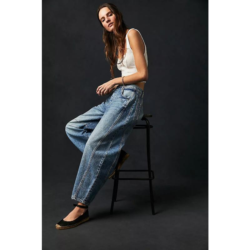 New Women's Vintage Washed Wide Leg Jeans, Mid-Low Rise Loose Fit Denim Pants, Retro Fashion Casual Trousers for Daily Wear