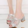 Women Summer Home Slippers Flip Flops Peep Toe Lace Sandals Glitter Sandals Platform Bling Ladies Shoe