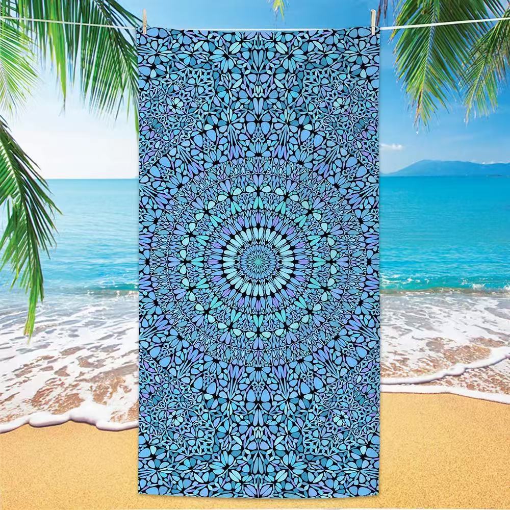 Blue Purple Gradient Mandala Beach Towel, Psychedelic Floral Print Quick Dry Towel for Festival 50x100cm