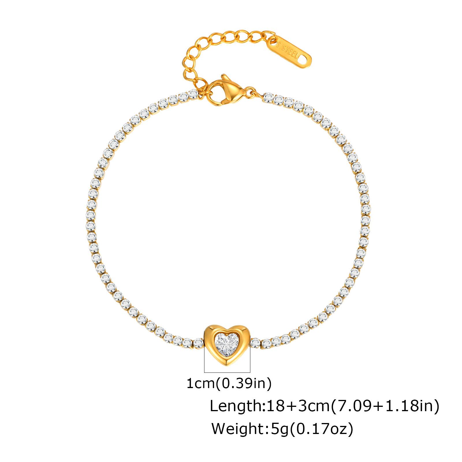Fashion Temperament Jewelry Women, Stainless Steel Heart-Shaped Rhinestone Chain Bracelet 18K Gold Br-2611 золотой