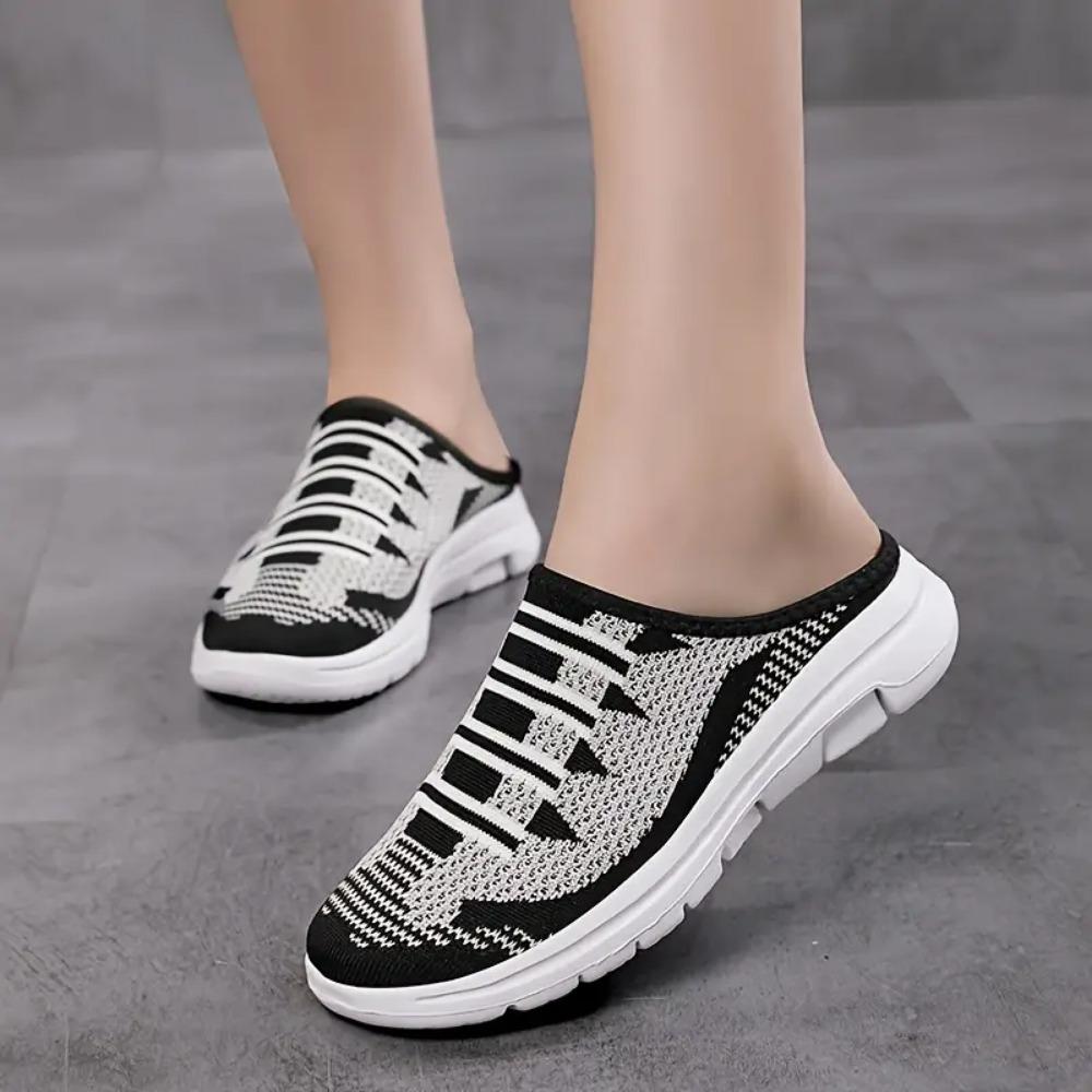 Women's Breathable Knit Mule Sneakers, Casual Slip On Outdoor Shoes, Women's Comfortable Shoes