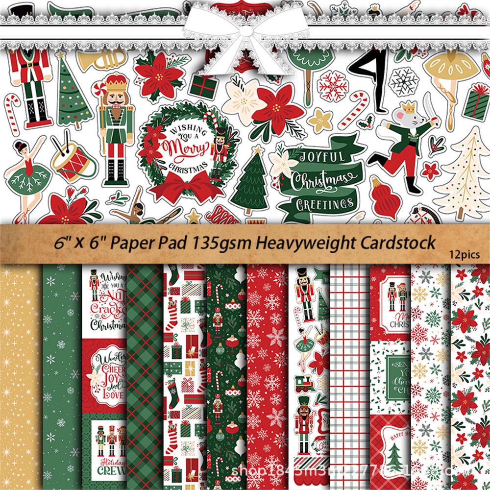 12 Sheets Retro Walnut Cracker Christmas Collage Background Paper for Journaling