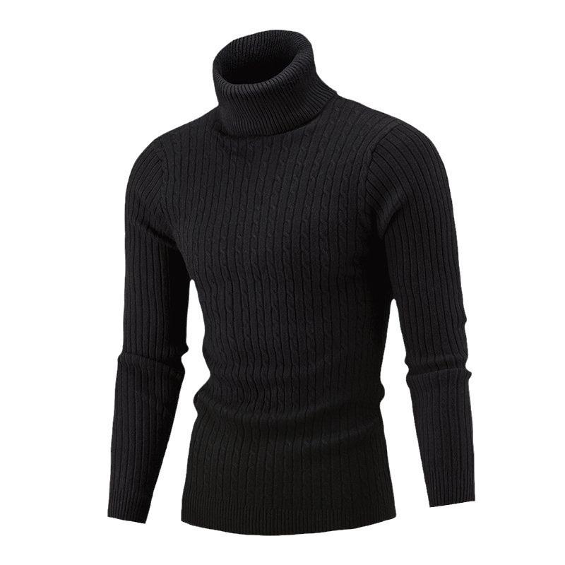 Autumn and Winter Men's Sweater European and American Casual Retro Twisted Turtleneck Men's Knitted Bottoming Sweater
