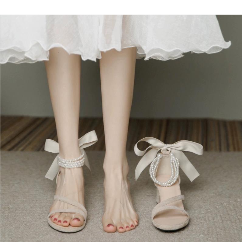 Medium Heel Low Top Sandals Square Head Open Toe Thick Heel Versatile Fashion