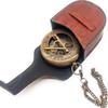 Brass Sundial Compass with Leather Case and Chain - Push Open Mechanism Vintage Steampunk Accessory - Antiquated Finish Pocket Compass