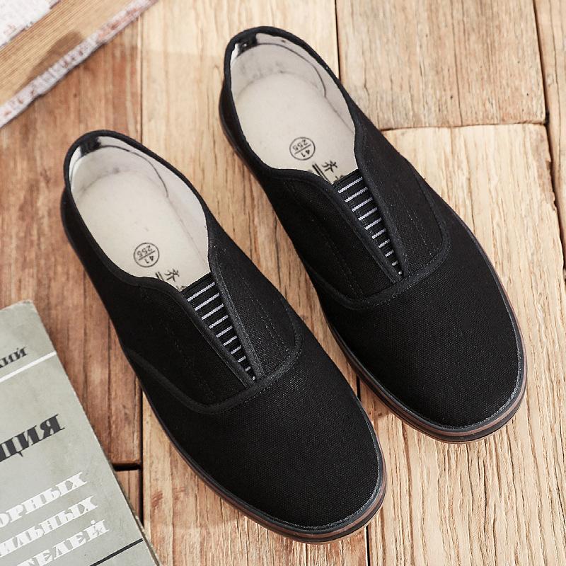 Frühling und Sommer neue Deckschuhe Herren Freizeitschuhe Arbeitsschutzschuhe Canvas-Schuhe Rindflechsensohle Low-Top rutschfest weiche Sohle Einslipper