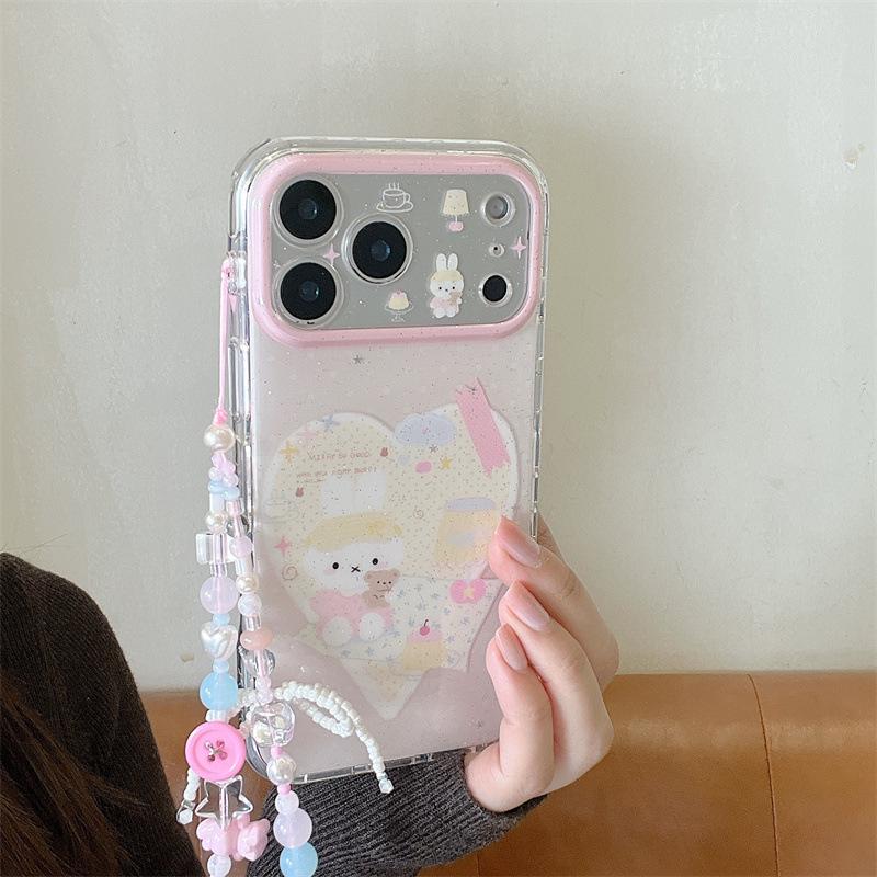 Sequin Heart Cute Rabbit iPhone Case for 17, 16 Pro Max, 15, 14 - High-End Design