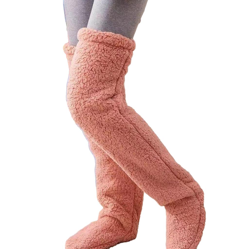 Womens Over Knee High Fuzzy Socks Cute Cartoon Thigh High Stockings Warm Solid Color Leg Warmers Christmas