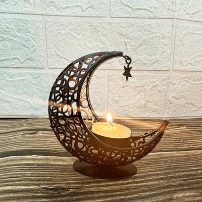 1pcs Moon & Star Iron Art Candle Holder Hollow Out Design Home Living Room Bedroom Tabletop Atmosphere Decorative Ornament