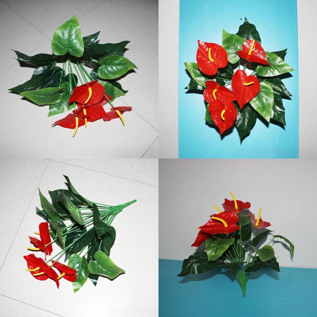 Anthurium Andraeanum Linden Fake Green Plant With Silk Flowers For Living Room Decor And Gift