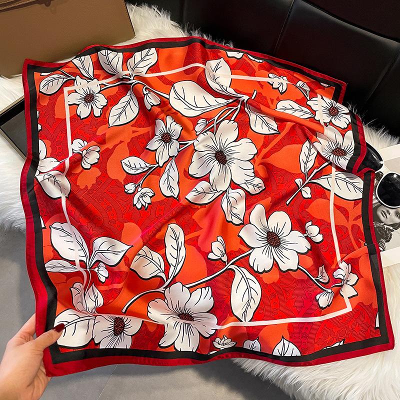Summer High-End Simulation Silk Square Scarf Femininity Versatile Sunscreen Large Shawl Silk Scarf Variety