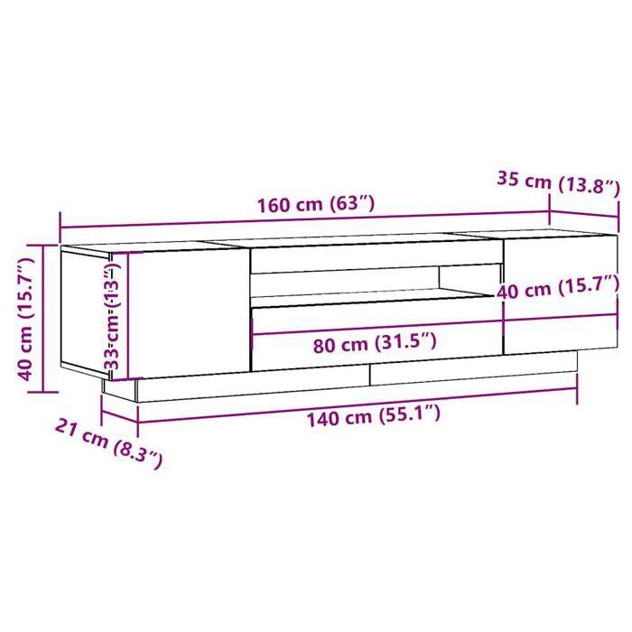 VidaXL TV Cabinet with LED Lights Artisan Oak Engineered Wood, TV Stand, Multimedia Cabinet, TV Console, Cabinet 856360