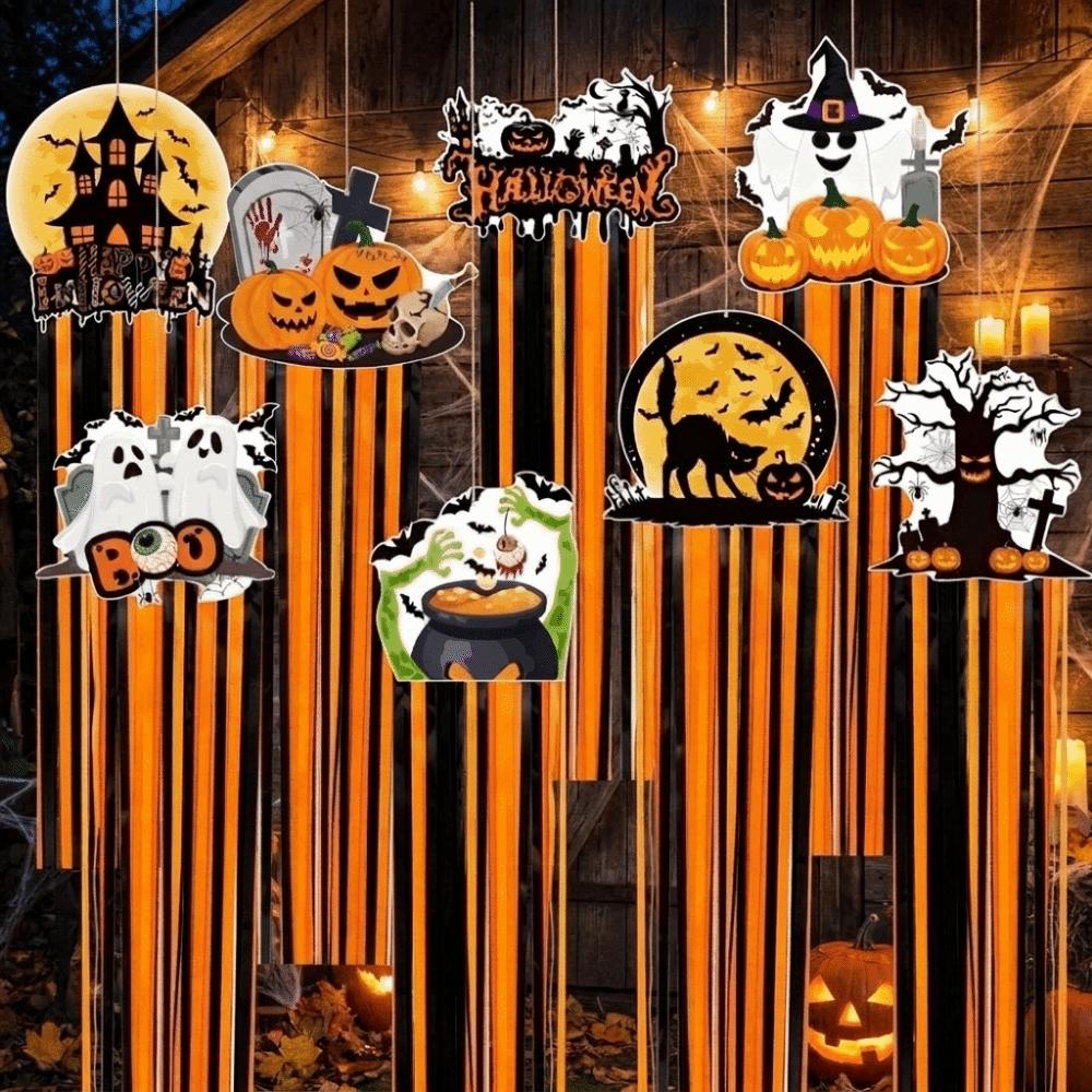 8Pcs Creative Halloween Pumpkin Hanging Decor Scary Halloween Hanging Sign Wall Ornament