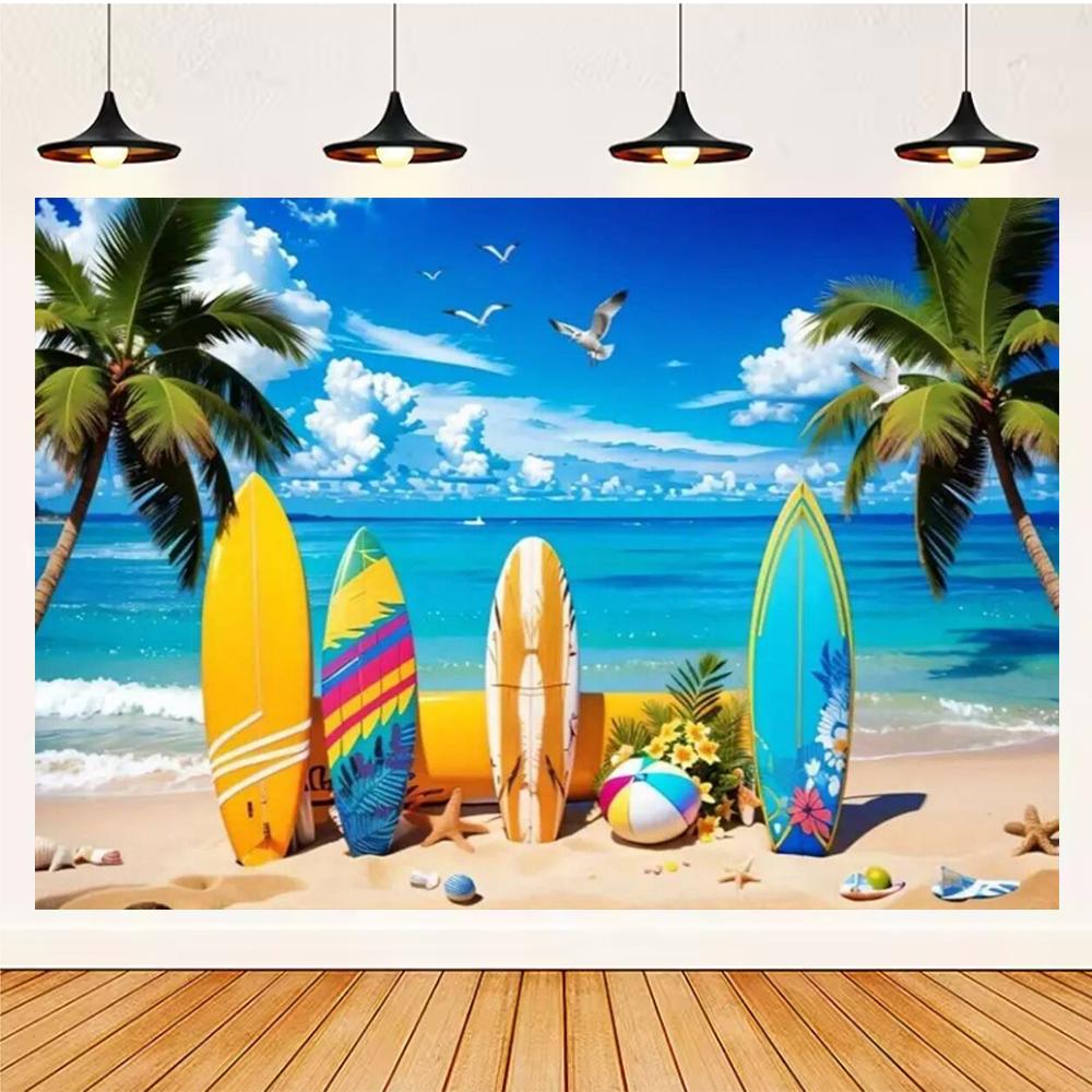 Summer Hawaii Party Supplies Background Banner Decoration Aloha Coconut Tree Surfboard Baby Shower Backdrop Photography Props