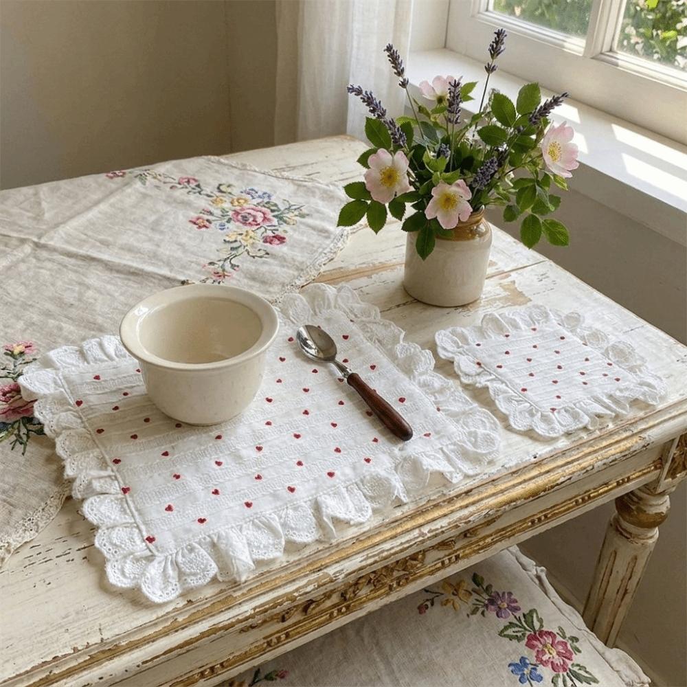 Square/Round Table Napkins Girly Style Insulation Pad Pot Mats Heart Pattern Placemats Tea Party