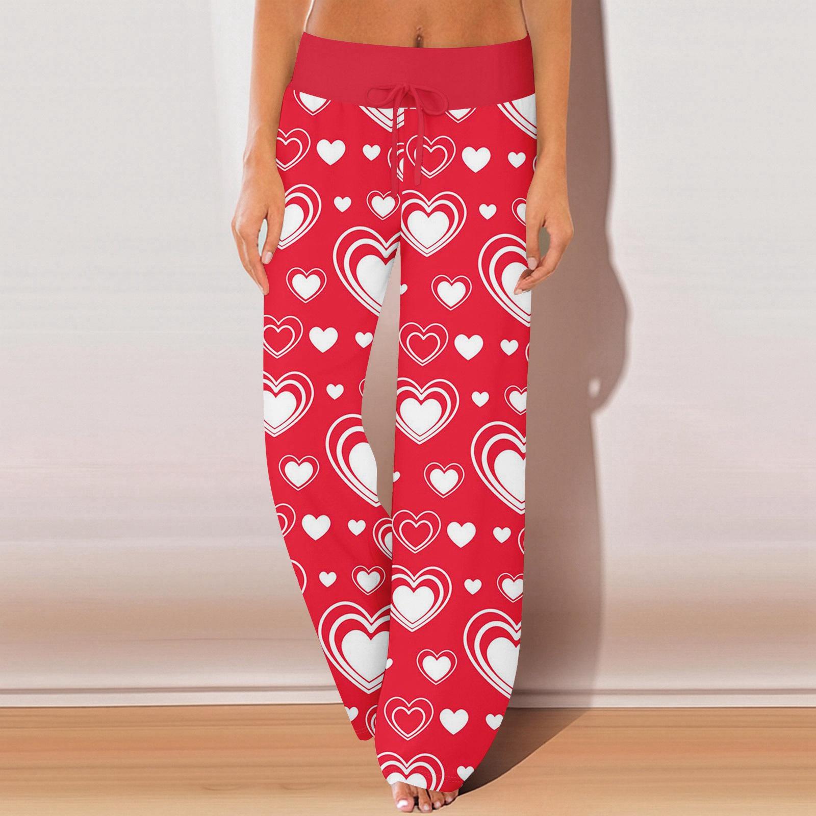 

Womens Pajama Pants Sleepwear Casual Drawstring Elastic Waist Pants Comfy Straight Yoga Loose Trousers XL кавун червоний колір