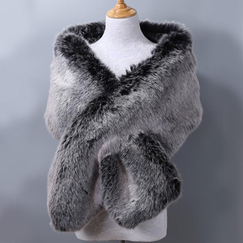 

Осінь-зима Розкішні шалі зі штучного хутра Жіночий плюшевий шарф для весільної вечірки Хутряна довга накидка з плечима One Size чорний/білий