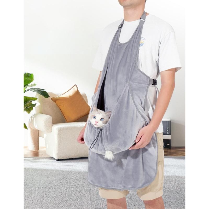 Hands Frees Cats Holder Hair Resistant Apron with Adjustable Strap Comfortable Breathable Carrying Bag for Pet
