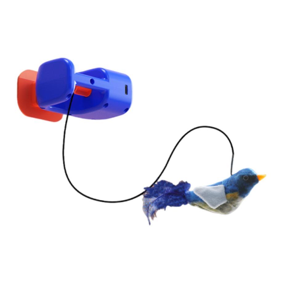 Funny Electric Door Hanging Toy Vocal Elastic Rope Pet Toy  Cats Physical Exercise Blue with Bird