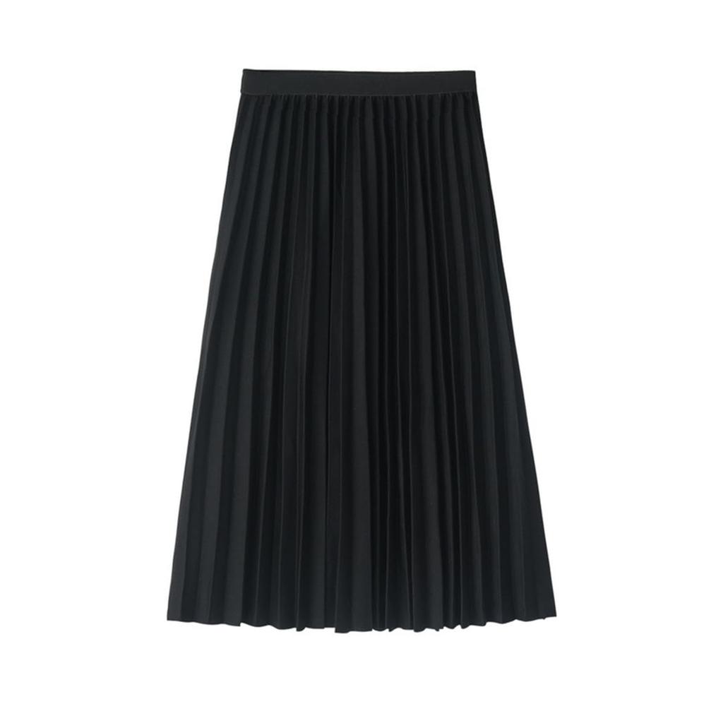 KANO SEIKA Pleated Flared Long Plus Stylish Bottoms for Elastic Perfect for Everyday and Night Solid and Free Black Women's Skirt, Skirt, A-Line,